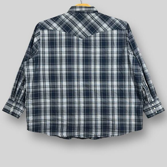 Wrangler Shirt Mens 3XL Big & Tall Blue Plaid Western Shirt Pearl‎ Snap - Picture 2 of 6